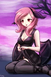 Size: 750x1125 | Tagged: suggestive, artist:lumineko, derpibooru import, fluttershy, bat pony, human, scare master, adorasexy, breasts, busty fluttershy, cleavage, clothes, cute, dress, female, flutterbat, flutterbat costume, humanized, race swap, sexy, shyabates, shyabetes, solo, solo female