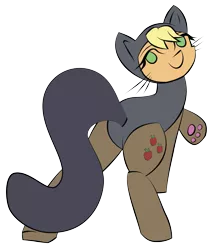 Size: 1985x2323 | Tagged: applecat, applejack, artist:liracrown, cat ears, catsuit, cat tail, clothes, costume, derpibooru import, nightmare night, paws, safe, simple background, solo, transparent background, vector