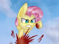 Size: 800x600 | Tagged: semi-grimdark, artist:louderpony, derpibooru import, fluttershy, pegasus, pony, smile hd, angry, blood, female, mare, punch, violence