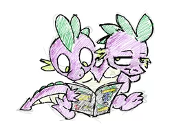 Size: 640x480 | Tagged: artist:callooh callay, barb, comic book, conjoined, conjoined twins, derpibooru import, dragon, multiple heads, rule 63, safe, self ponidox, spike, two-headed dragon, two heads