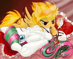 Size: 988x800 | Tagged: adorable face, adoraforth, adorasexy, artist:pen-mightier, blossomforth, bridle, cute, derpibooru import, preening, sexy, spitfire, suggestive, tail wrap