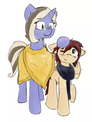 Size: 1494x1976 | Tagged: safe, artist:candel, derpibooru import, oc, oc:candlelight, oc:satin hem, unofficial characters only, pony, blushing, clothes, cute, scarf, shawl