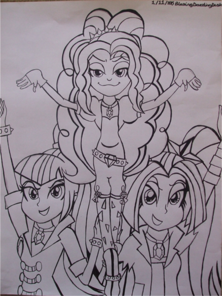 Size: 1080x1440 | Tagged: safe, artist:blazingdazzlingdusk, derpibooru import, adagio dazzle, aria blaze, sonata dusk, equestria girls, rainbow rocks, drawing, the dazzlings, traditional art