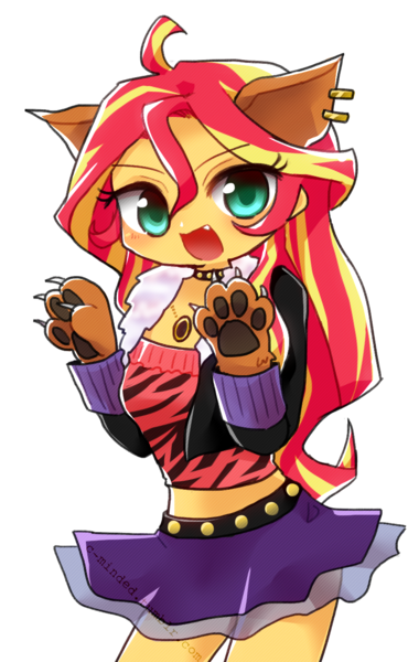 Size: 839x1360 | Tagged: safe, artist:c-minded, derpibooru import, sunset shimmer, werewolf, equestria girls, clawdeen wolf, clothes, costume, crossover, earring, monster high, piercing, solo