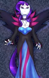 Size: 1203x1920 | Tagged: anthro, artist:terpa-apret, choker, clothes, cosplay, costume, derpibooru import, dress, earring, gloves, hydreigon, looking at you, makeup, piercing, pokémon, rarity, robe, safe, solo, standing