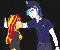 Size: 1200x1000 | Tagged: safe, artist:eduardo-rivera, artist:zorbitas, derpibooru import, shining armor, sunset shimmer, fanfic:fractured sunlight, equestria girls, colored, crying, fanfic art, police officer