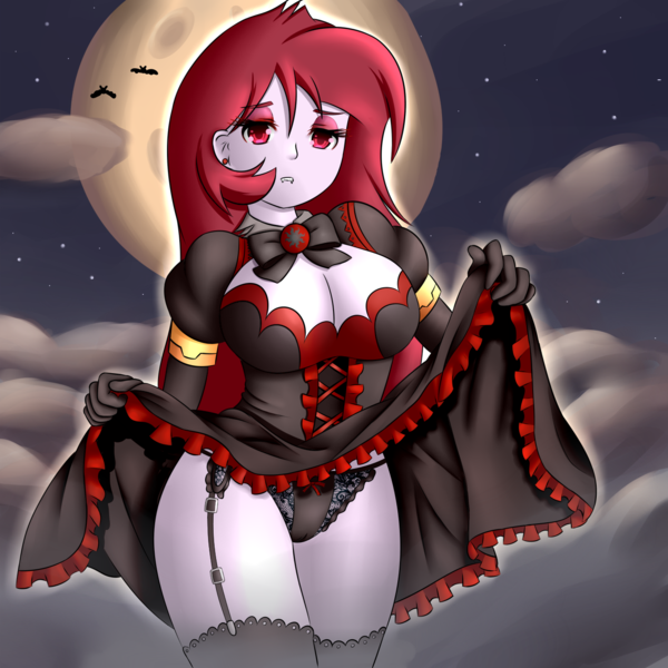 Size: 1280x1280 | Tagged: questionable, artist:twistedscarlett60, derpibooru import, princess celestia, bat, vampire, vampony, equestria girls, black underwear, breasts, busty princess celestia, cameltoe, cleavage, clothes, colored pupils, costume, dress, female, frilly underwear, garters, humanized, lace, lingerie, moon, nightmare night, panties, pony coloring, skirt, skirt lift, skirt pull, solo, solo female, stockings, sunbat, underwear, werelestia