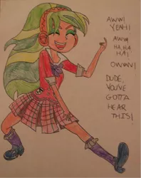 Size: 967x1222 | Tagged: safe, artist:blazingdazzlingdusk, derpibooru import, lemon zest, equestria girls, friendship games, beckoning, clothes, crystal prep academy, crystal prep academy uniform, crystal prep shadowbolts, drawing, female, school uniform, solo, speech, traditional art