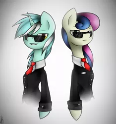 Size: 3000x3200 | Tagged: artist:jadekettu, bon bon, clothes, derpibooru import, lyra heartstrings, mares in black, safe, secret agent sweetie drops, suit, sunglasses, sweetie drops