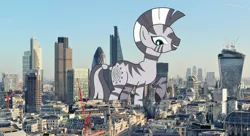 Size: 3000x1636 | Tagged: artist:theotterpony, derpibooru import, giantess, irl, london, macro, photo, ponies in real life, safe, solo, vector, zebra, zecora