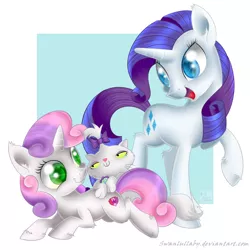 Size: 800x800 | Tagged: artist:swanlullaby, crusaders of the lost mark, cute, cutie mark, derpibooru import, diasweetes, ear fluff, fluffy, looking at each other, opalbetes, opalescence, pet, raribetes, rarity, safe, sweetie belle, the cmc's cutie marks, unshorn fetlocks