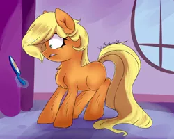 Size: 1024x819 | Tagged: applejack, artist:xxjoyluvxx, derpibooru import, implied rarity, magic, mane down, mirror, missing cutie mark, safe, solo