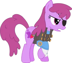Size: 1603x1402 | Tagged: artist:sketchmcreations, background pony, berry punch, berryshine, clothes, crossover, demoberry, demoman, derpibooru import, eyepatch, open mouth, raised hoof, safe, simple background, solo, team fortress 2, transparent background, vector