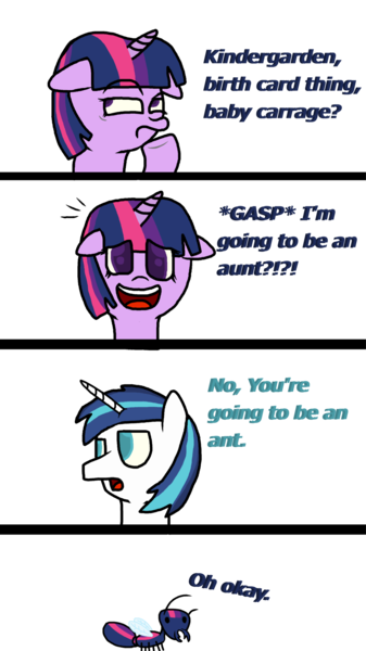 Size: 3992x7113 | Tagged: ant, artist:laserpewpewrblx, comic, derpibooru import, pun, safe, shining armor, species swap, the one where pinkie pie knows, twilant, twilight sparkle, twilight sparkle (alicorn), wat