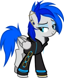 Size: 3185x3845 | Tagged: safe, artist:outlawedtofu, derpibooru import, oc, oc:sapphire sights, unofficial characters only, pegasus, pony, 2017 community collab, derpibooru community collaboration, clothes, piercing, simple background, solo, transparent background, vector