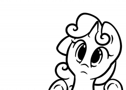 Size: 600x430 | Tagged: safe, artist:spikedmauler, derpibooru import, sweetie belle, pony, animated, cute, diasweetes, fourth wall, go ask sweetie belle, looking at you, monochrome