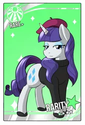 Size: 750x1100 | Tagged: artist:sewlde, beatnik rarity, beret, clothes, derpibooru import, hat, rarity, safe, solo