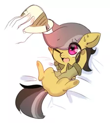 Size: 1143x1278 | Tagged: accessory theft, artist:lessue, cute, daring do, daring dorable, derpibooru import, filly, hat, human, pith helmet, safe, solo, tiny ponies, younger