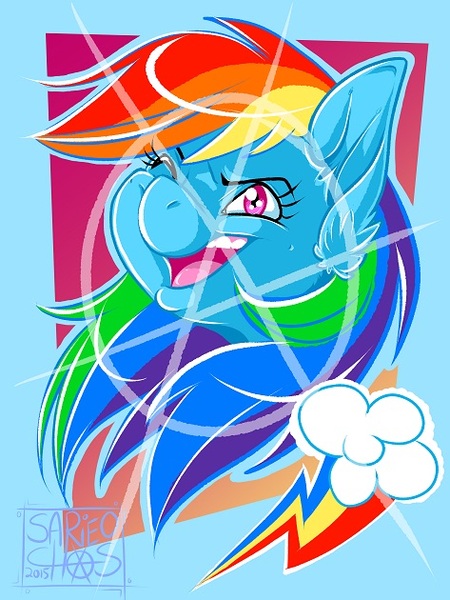 Size: 473x630 | Tagged: safe, artist:sarineochaostudios, derpibooru import, part of a set, rainbow dash, cutie mark, obtrusive watermark, print, solo, watermark