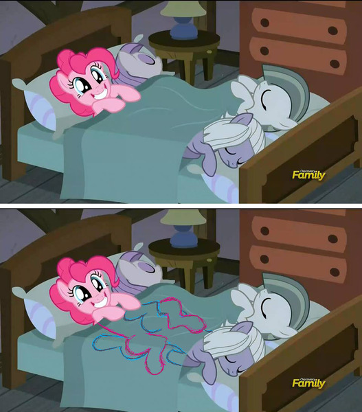 Size: 960x1092 | Tagged: questionable, artist:polo-jasso, derpibooru import, edit, edited screencap, screencap, limestone pie, marble pie, maud pie, pinkie pie, hearthbreakers, bed, female, image, incest, jpeg, lesbian, molestation, no exceptions, pie sisters, piecest, sex, shipping, sleep molestation, tribadism