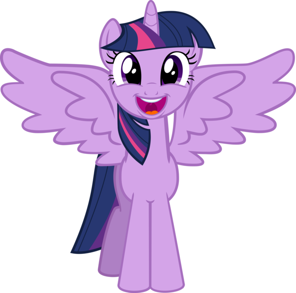 Size: 6135x6077 | Tagged: safe, artist:itv-canterlot, derpibooru import, twilight sparkle, twilight sparkle (alicorn), alicorn, pony, the one where pinkie pie knows, .svg available, :d, absurd resolution, female, happy, looking at you, mare, simple background, smiling, solo, spread wings, transparent background, vector