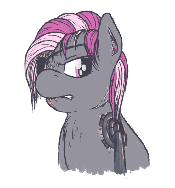 Size: 600x647 | Tagged: amputee, angry, artist:sandwichdelta, chest fluff, cyborg, derpibooru import, ear fluff, fallout, fallout equestria, fallout equestria: heroes, oc, oc:hired gun, safe, scar, scowl, unofficial characters only