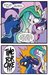 Size: 742x1151 | Tagged: safe, artist:jay fosgitt, derpibooru import, idw, princess celestia, princess luna, twilight sparkle, twilight sparkle (alicorn), alicorn, pony, spoiler:comic, spoiler:comicff22, crown, cute, female, jewelry, mare, regalia