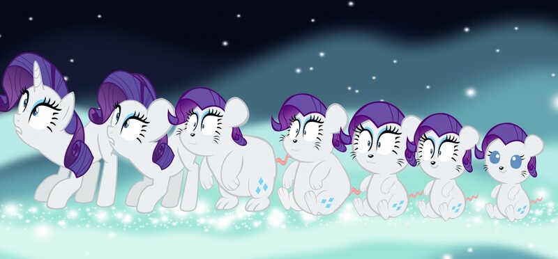Size: 1280x595 | Tagged: safe, artist:megarainbowdash2000, derpibooru import, rarity, mouse, pony, unicorn, animorphs, cute, mousified, rarimouse, solo, species swap, transformation, transformation sequence, vector, wide eyes
