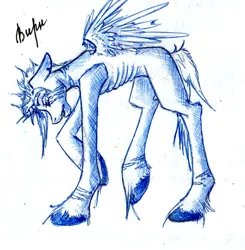 Size: 1263x1290 | Tagged: artist:stirren, ballpen, depression, derpibooru import, oc, oc:viern, pain, safe, sketch, solo, suffering, traditional art, unofficial characters only