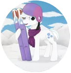 Size: 887x919 | Tagged: safe, artist:greymirror, derpibooru import, double diamond, clothes, male, scarf, skiing helmet, snow, solo, stallion