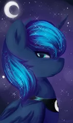 Size: 900x1500 | Tagged: safe, artist:submerged08, derpibooru import, princess luna, moon, portrait, solo, stars