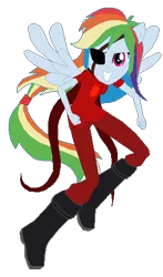 Size: 298x506 | Tagged: safe, artist:rexlupin, derpibooru import, rainbow dash, equestria girls, crossover, eyepatch, god tier, hero of time, homestuck, ponied up, simple background, solo, thief of time, transparent background, wings