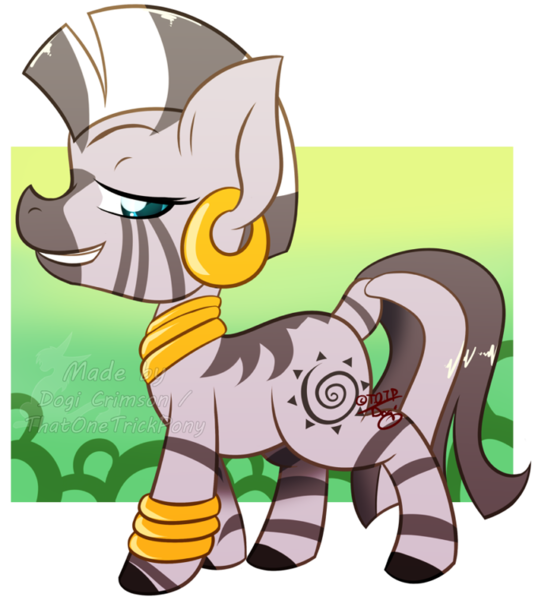 Size: 680x759 | Tagged: safe, artist:dogi-crimson, artist:thatonetrickpony, derpibooru import, zecora, zebra, bedroom eyes, bracelet, chibi, ear piercing, earring, female, jewelry, neck rings, piercing, solo