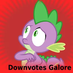 Size: 1024x1024 | Tagged: artist:parclytaxel, derpibooru, derpibooru import, downvotes galore, frown, irony, meta, official spoiler image, safe, solo, spike, spoilered image joke, wide eyes, worried