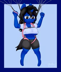 Size: 3000x3500 | Tagged: anthro, artist:phallen1, breasts, derpibooru import, female, oc, oc:klodette, parachute, skydiving, solo, solo female, suggestive, underboob, unguligrade anthro, unofficial characters only