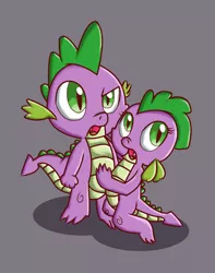 Size: 2250x2850 | Tagged: artist:chiptunebrony, barb, barbabetes, cute, defending, derpibooru import, rule 63, rule63betes, safe, self paradox, spike, spikebarb