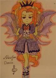 Size: 908x1270 | Tagged: safe, artist:blazingdazzlingdusk, derpibooru import, adagio dazzle, equestria girls, rainbow rocks, drawing, fin wings, ponied up, solo, the dazzlings, traditional art, welcome to the show