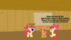 Size: 1600x901 | Tagged: accent, apple bloom, ask fapplebloom, ask the perverted cmc, babs seed, blue screen of death, cutie mark crusaders, derpibooru import, safe, scootaloo, sweetie belle