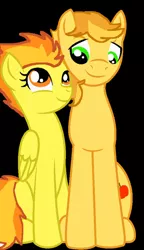 Size: 400x696 | Tagged: safe, artist:broadwayunicorn123, derpibooru import, braeburn, spitfire, earth pony, pegasus, pony, black background, female, male, mare, shipping, simple background, sitting, spitburn, stallion, straight