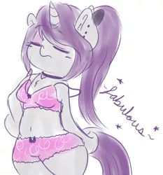 Size: 1280x1372 | Tagged: safe, artist:wickedsilly, derpibooru import, oc, oc:wicked silly, unofficial characters only, pony, semi-anthro, unicorn, belly button, bipedal, boyshorts, bra, bra on pony, clothes, frilly underwear, hips, panties, pink underwear, ribbon, solo, underwear