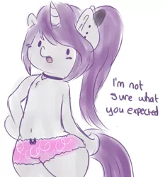 Size: 1280x1372 | Tagged: safe, artist:wickedsilly, derpibooru import, oc, oc:wicked silly, unofficial characters only, pony, semi-anthro, unicorn, belly button, bipedal, boyshorts, clothes, female, frilly underwear, hips, panties, pettanko, pink underwear, ribbon, solo, underwear