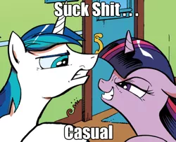 Size: 735x596 | Tagged: casual, derpibooru import, edit, idw, image macro, meme, safe, shining armor, spoiler:comic, twilight sparkle, vulgar