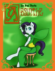 Size: 6000x7800 | Tagged: absinthe, absurd resolution, alcohol, anthro, artist:pinksaphires, derpibooru import, rarity, safe, solo, unguligrade anthro