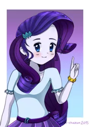 Size: 2480x3508 | Tagged: safe, artist:kateychazuu, derpibooru import, rarity, equestria girls, 2015, blushing, clothes, looking at you, signature, skirt, solo, wristband