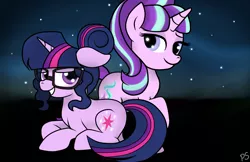 Size: 1580x1024 | Tagged: safe, artist:pinkamenascratch, derpibooru import, sci-twi, starlight glimmer, twilight sparkle, ponified, unicorn, equestria girls, equestria girls ponified, female, glasses, lesbian, shipping, twistarlight, unicorn sci-twi