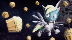 Size: 1920x1080 | Tagged: safe, artist:mentore067, derpibooru import, derpy hooves, pegasus, pony, 3d, astronaut, female, mare, mare in the moon, moon, muffin, solo, source filmmaker, space, spacesuit