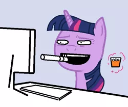 Size: 604x508 | Tagged: safe, artist:the sexy assistant, derpibooru import, edit, twilight sparkle, ponified, alcohol, cigar, computer, ice, magic, meme, reaction image, smoking, solo, whiskey