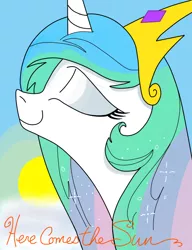 Size: 660x860 | Tagged: artist:andypriceart, artist:ced75, colored, derpibooru import, here comes the sun, princess celestia, safe, solo, song reference, the beatles