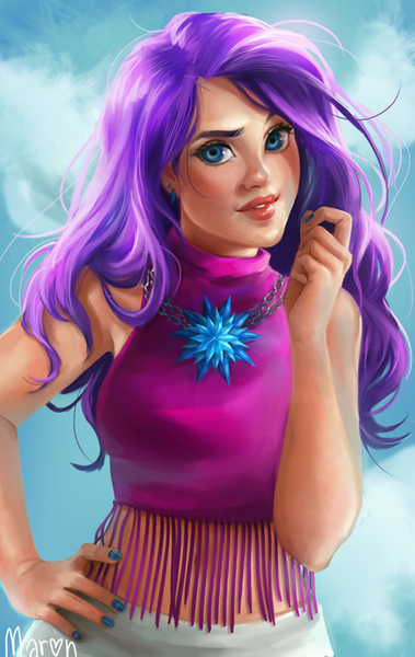 Size: 632x1000 | Tagged: artist:maaronn, belly button, derpibooru import, dreamworks face, human, humanized, midriff, necklace, rarity, safe, solo