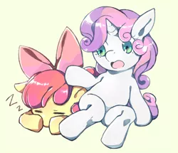 Size: 570x490 | Tagged: apple bloom, artist:hiza take, derpibooru import, pixiv, safe, sleeping, sweetie belle, zzz